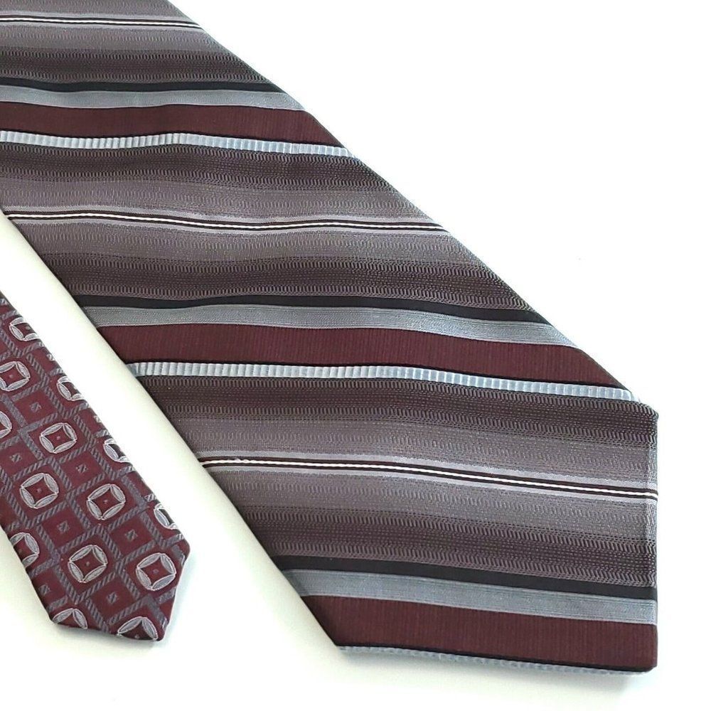 Pronto Uomo Maroon Gray Woven Striped Wide Silk Tie‎